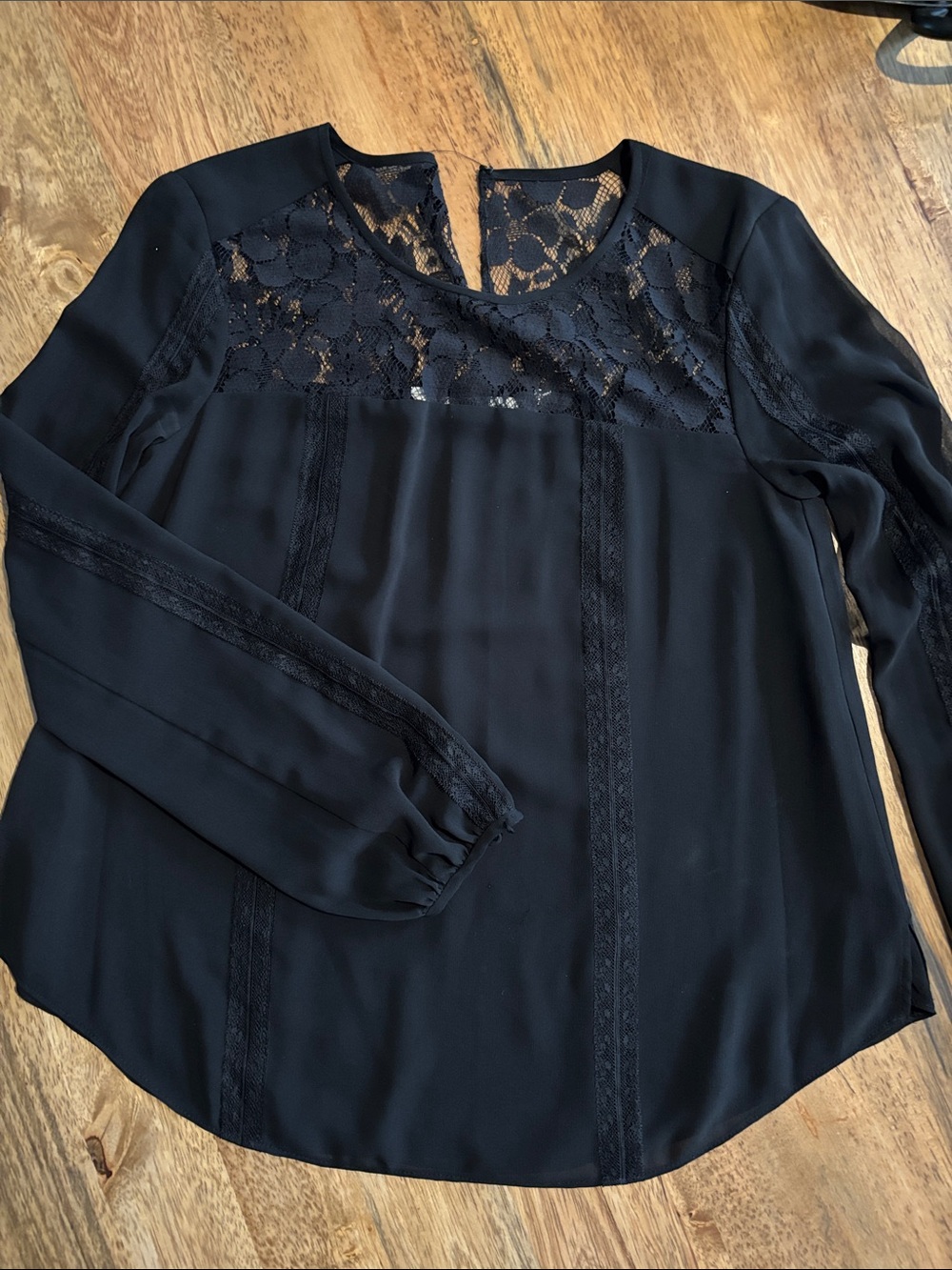 RACHEL Rachel Roy Black Lace Yoke Long Sleeve Blouse